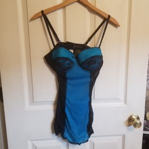 Blue and black lace lingerie